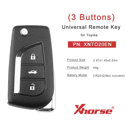 5pcs/lot XHORSE XNTO20EN Second Generation Wireless Universal Remote Key 3 Buttons for Toyota Style