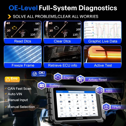 2026 TOPDON ONE PLUS Professional 10.1 Inch Automotive Diagnostic Tool Supports Hidden Functions Activation, 50+ Maintenance Functions, Battery Test