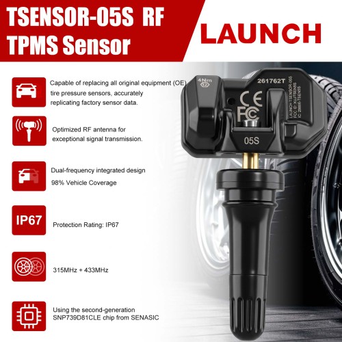LAUNCH TSENSOR-05S RF TPMS Sensor Rubber Black Not Adjustable