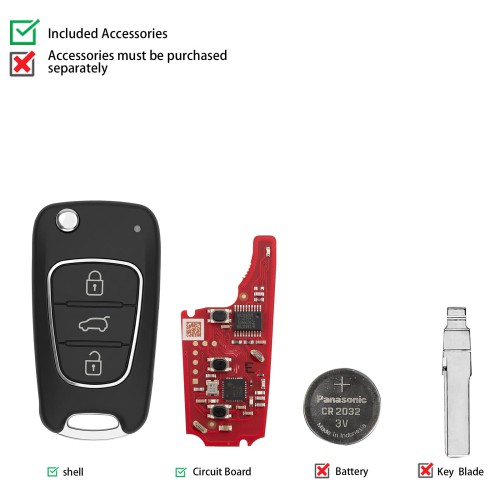 XHORSE XNHY22EN Second Generation Wireless Flip Remote Key 3 Buttons for KIA for Hyundai Type 5pcs/lot