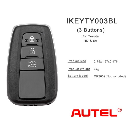 AUTEL IKEYTY003BL Remote Key 3 Buttons for Toyota 4D&8A