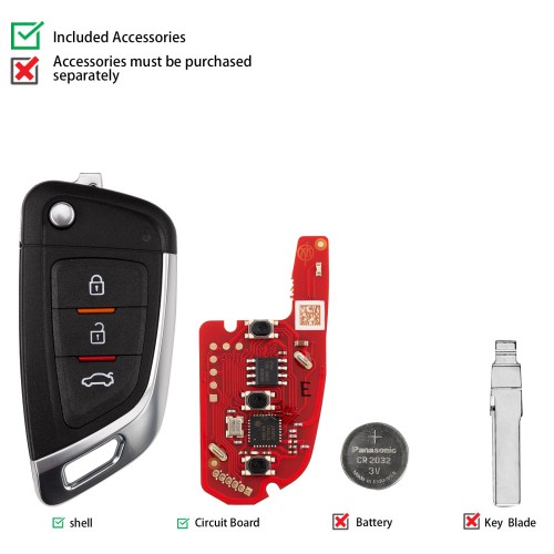 Xhorse XKKF05EN Knife Style 3 Buttons 2nd Generation Wire Remote Support Wireless Programming 5pcs/lot