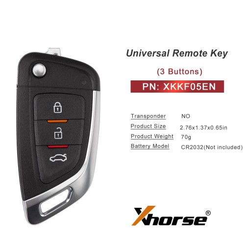 Xhorse XKKF05EN Knife Style 3 Buttons 2nd Generation Wire Remote Support Wireless Programming 5pcs/lot