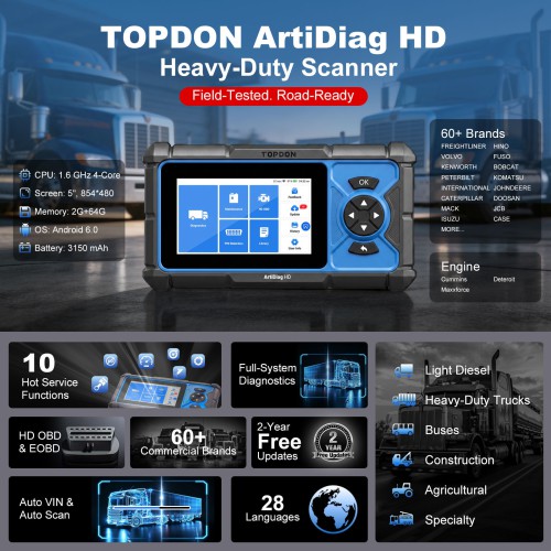 TOPDON Artidiag HD 5 Inch Heavy-Duty Scan Tool Service Functions