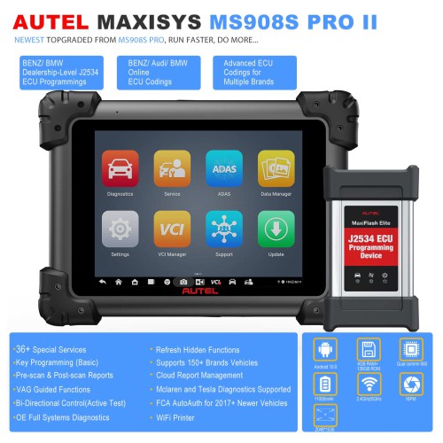 Autel MaxiSys MS908S Pro II Upgraded Diagnostic Scan Tool ECU Programming/ Coding, Active Tests, Full Systems, FCA Autoauth