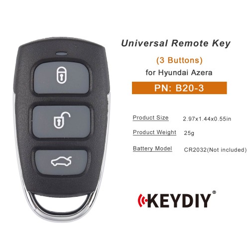 5pcs/lot KEYDIY KD B20-3 Universal Remote Key 3 Buttons for Hyundai Azera Type