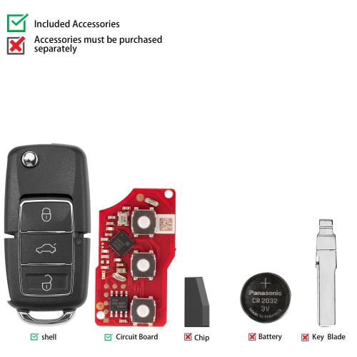Xhorse XKB526EN 2nd Generation Wire Remote Key for VW B5 Type 5pcs/lot