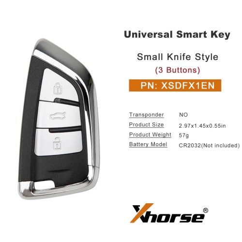 XHORSE XSDFX1EN 3 buttons Small Knife Style Universal Smart Key 5pcs/lot
