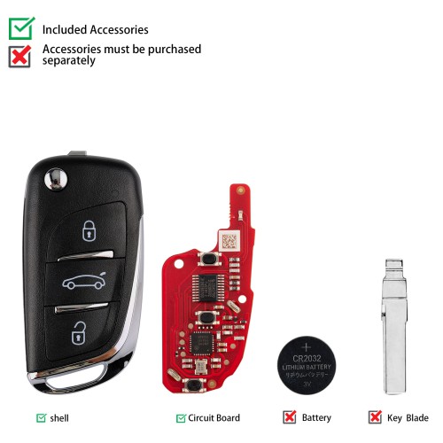 [UK/EU Ship] Xhorse DS Style Wireless Universal Remote Key 3 Buttons XNDS00EN for VVDI Key Tool 5pcs/lot