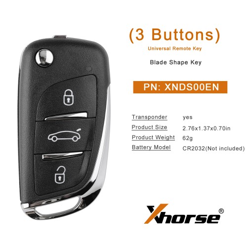 [UK/EU Ship] Xhorse DS Style Wireless Universal Remote Key 3 Buttons XNDS00EN for VVDI Key Tool 5pcs/lot