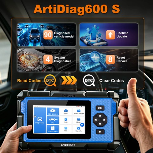 [EU Ship] TOPDON Artidiag 600S AD600S Mid-level 4 System Diagnostic Scanner, 8 Reset Services, Free Lifetime Update