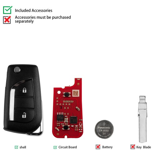 XHORSE	XKTO21EN for Toyota 2 Buttons Second Generation Universal Wired Remote Key 5pcs/lot