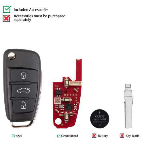 XHORSE XKA620EN for Audi A6L 2nd Generation Wired Key 3 Buttons Universal Remote Key 5Pcs/lot