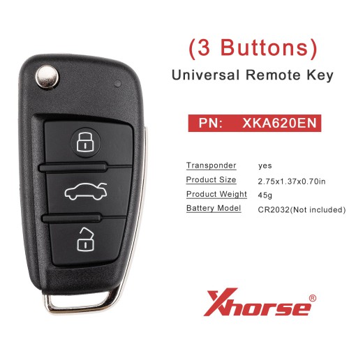 XHORSE XKA620EN for Audi A6L 2nd Generation Wired Key 3 Buttons Universal Remote Key 5Pcs/lot