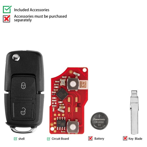 XHORSE	XKB528EN B5 Style 2 Buttons Folding Key Second Generation Universal Remote 5pcs/lot
