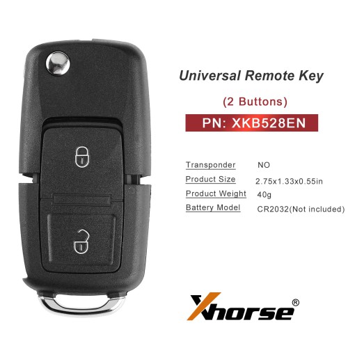 XHORSE	XKB528EN B5 Style 2 Buttons Folding Key Second Generation Universal Remote 5pcs/lot