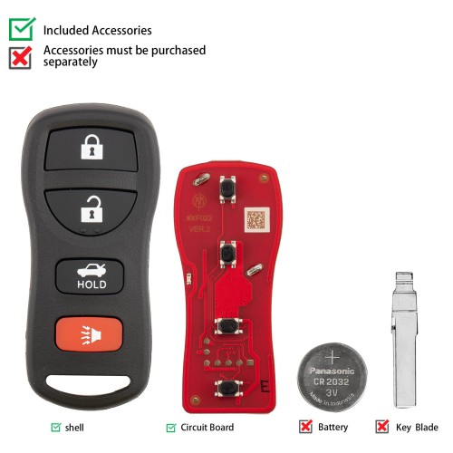 5pcs/lot XHORSE XKNI20EN for Nissan Models (4 Buttons) Second Generation Universal Wired Remote Key