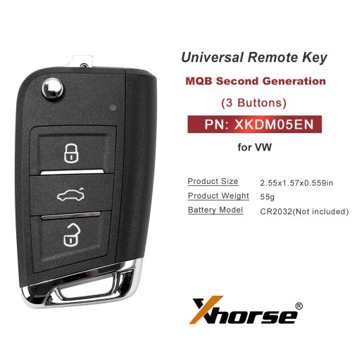 XHORSE XKDM05EN MQB Second Generation for VW Universal Remote Key 3 Buttons 5pcs/lot