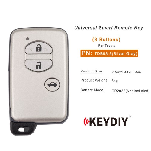 5pcs/lot KEYDIY KD TDB03-3(Silver Gray) for Toyota Universal Smart Remote Key 3 Buttons With Silver Grey Key Shell