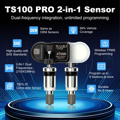 XTOOL TS100 PRO Sensor 2-in-1 (315 + 433MHz) Programmable Universal Sensor Only Used with XTOOL TP150/IP819TP