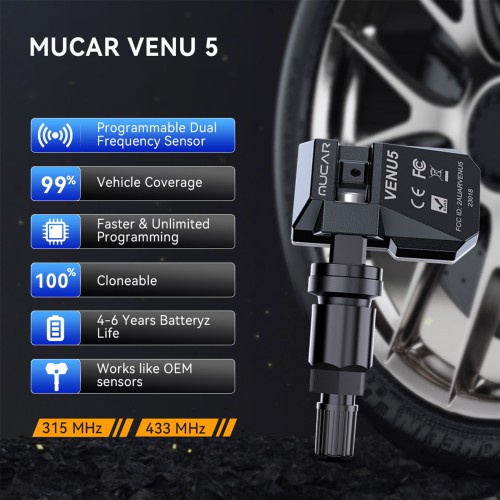 THINKCAR MUCAR VENU5 Tire Pressure Sensors Support 315MHz & 433MHz Dual Frequency 4PCS/Set