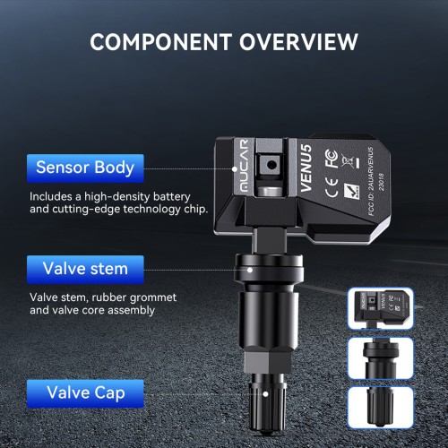 THINKCAR MUCAR VENU5 Tire Pressure Sensors Support 315MHz & 433MHz Dual Frequency 4PCS/Set