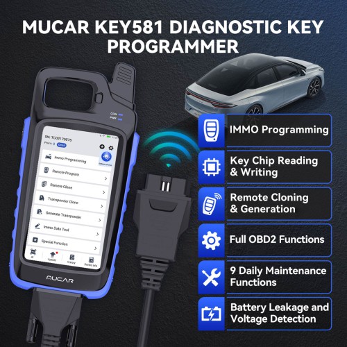 THINKCAR MUCAR KEY581 Key Programmer and Full OBD2 Diagnostics 9 Maintenance Functions Battery & Electrical Test CAN FD
