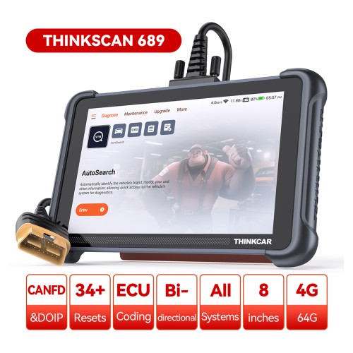 THINKCAR THINKSCAN 689 OE-Level Full System Diagnostic Supports 35+ Maintenance Functions, CAN-FD & DOIP Lifetime Free Upgrade