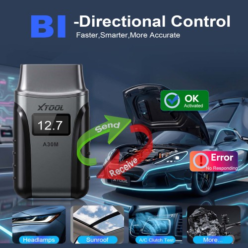 XTOOL A30M V2.0 Kit Bluetooth Full System Diagnostic Tool Bidirectional Scanner With Extension Cable and Carrying Case
