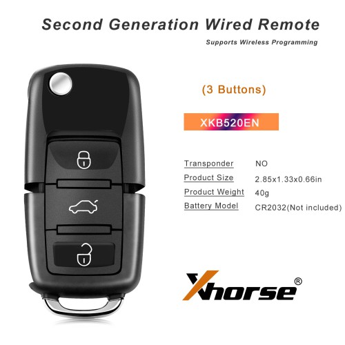 XHORSE	XKB520EN Second Generation Wired Remote, Supports Wireless Programming 5pcs/lot