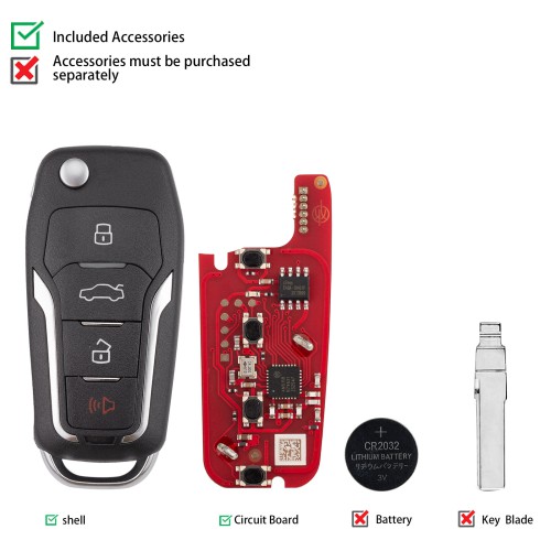 XHORSE XKFO21EN for Ford 2nd Generation Wired Key 4 Buttons Universal Remote Key 5pcs/lot