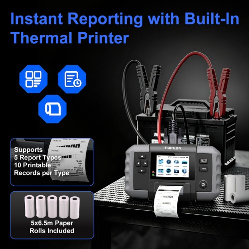 Topdon BT600 Battery Tester & Built-in Printer for 12V Battery & 12V/24V Systems