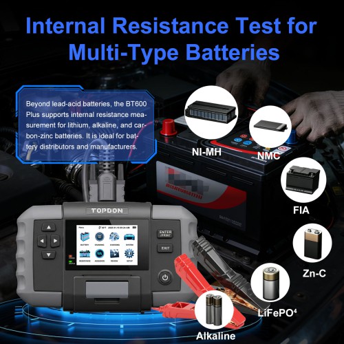 Topdon BT600 Battery Tester & Built-in Printer for 12V Battery & 12V/24V Systems