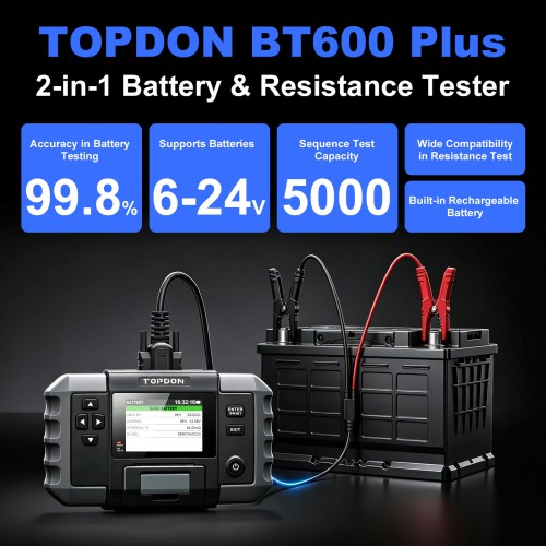 Topdon BT600 Battery Tester & Built-in Printer for 12V Battery & 12V/24V Systems