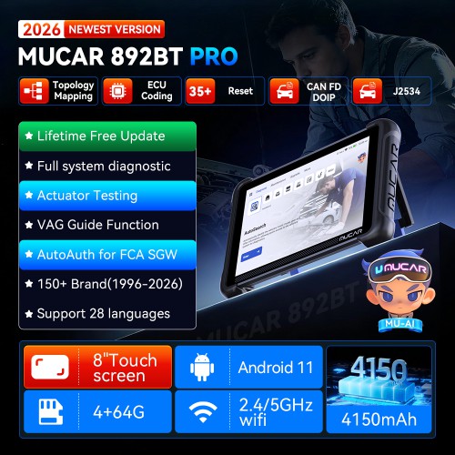 THINKCAR MUCAR 892BT PRO Bluetooth Diagnostic Scanner with AI Function, ECU Coding, Supports CANFD & DOIP & J2534, 35 Reset Functions,Topology Mapping