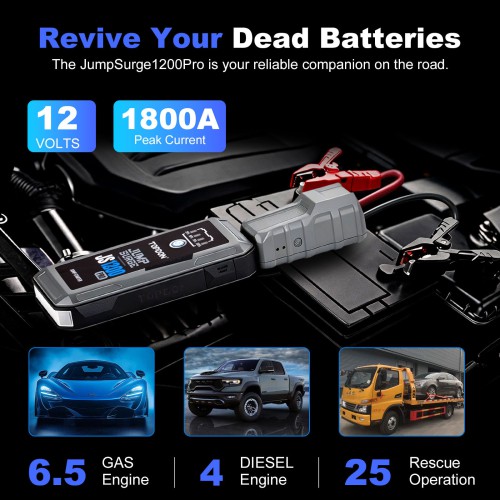 TOPDON JumpSurge JS1200Pro 1800 Peak Amp Battery Jumpstarter, Power Bank & Flashlight