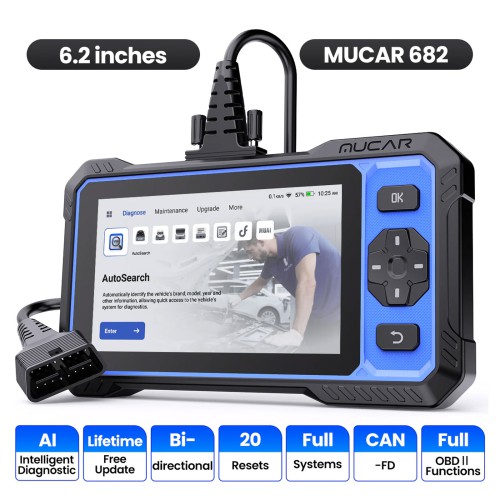 THINKCAR MUCAR 682 AI Intelligent Diagnostic Scanner, Supports CAN FD & FCA AutoAuth, 20+ Reset Functions