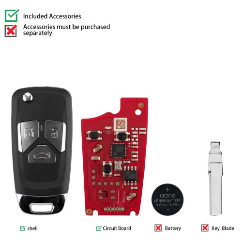 5pcs/lot XHORSE XKAU21EN Second Generation Universal Remote Key AUD.I Style 3 Buttons
