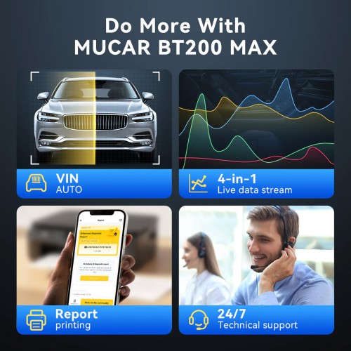 THINKCAR MUCAR BT200 MAX AI-Powered Diagnostics Scanner Supports Full OBD2 Functions, 15+ Reset Services, CAN-FD & FCA
