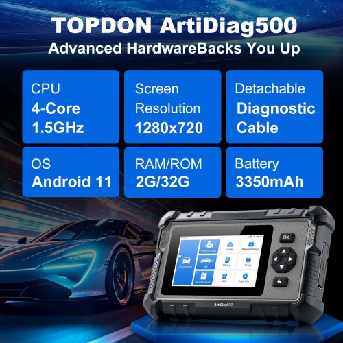 2026 Topdon ArtiDiag 500 AD500 Four System Diagnostic Scanner 6 Service Functions Battery Test, Lifetime Free Update