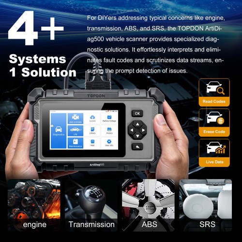 2026 Topdon ArtiDiag 500 AD500 Four System Diagnostic Scanner 6 Service Functions Battery Test, Lifetime Free Update