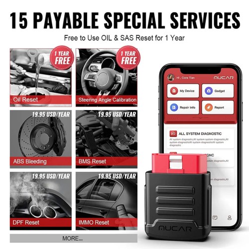 THINKCAR MUCAR BT200 OBD2 Scanner Supports 2 Reset Services, Full OBD2 Functions, IOS/Android Bluetooth, 12 Languages