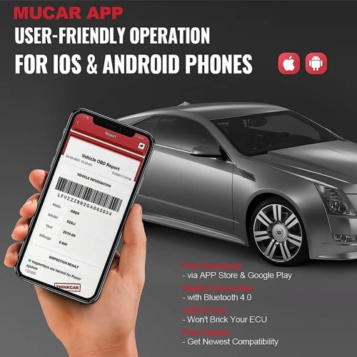 THINKCAR MUCAR BT200 OBD2 Scanner Supports 2 Reset Services, Full OBD2 Functions, IOS/Android Bluetooth, 12 Languages