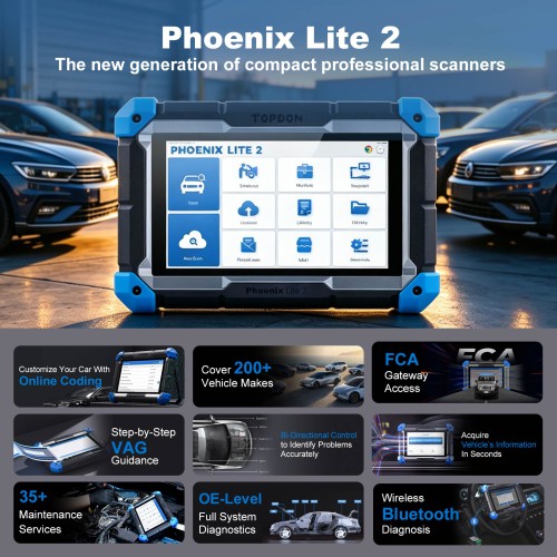 TOPDON Phoenix Lite2 OE-Level Scan Tool, 8 Inch Bi-Directional Controls, 35 Service Functions
