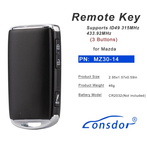 LONSDOR MZ30-14 Remote Key Supports ID49 315MHz 433.92MHz for Mazda