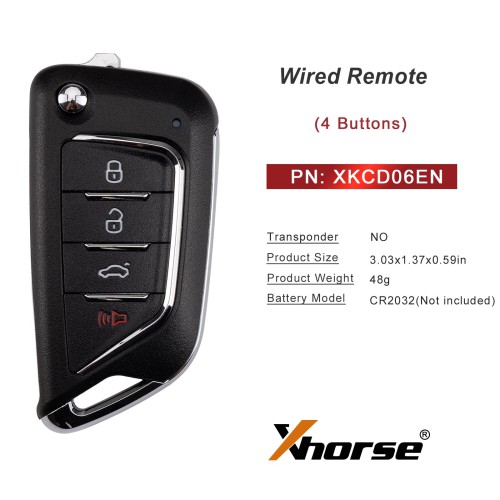 XHORSE XKCD06EN KAI.DLK Folding Key 4 Buttons Second Generation Universal Wired Remote Key 5pcs/lot