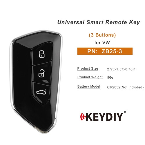 5pcs/lot KEYDIY KD ZB25-3 Universal Smart Remote Key 3 Buttons for VW Type
