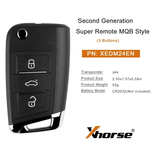 5pcs/lot XHORSE XEDM24EN Second Generation Super Remote MQB Style 3 Buttons