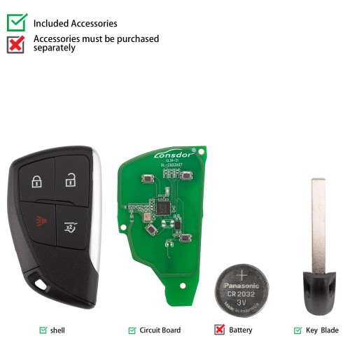 LONSDOR CL30-24 Remote Key 4 Buttons Supports ID46 ID49 ID4A 315MHz 433.92MHZ for Chevrolet