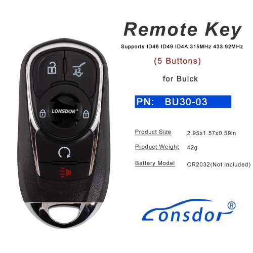 LONSDOR BU30-03 Remote Key 6 Buttons Supports ID46 ID49 ID4A 315MHz 433.92MHz for Buick